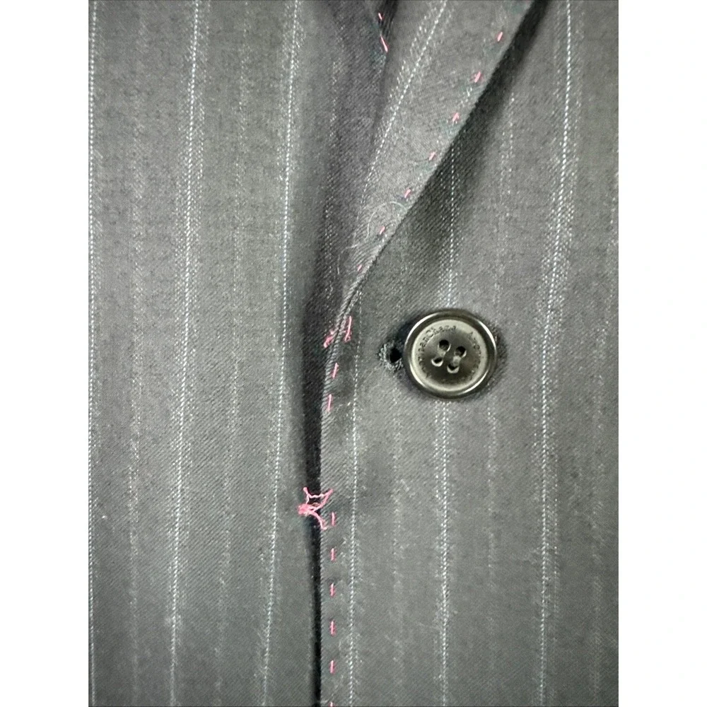 American Chang XL Pinstripe Wool Blazer Great Wall Graphic Pink Stitch Lining - Picture 4 of 7